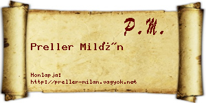 Preller Milán névjegykártya
